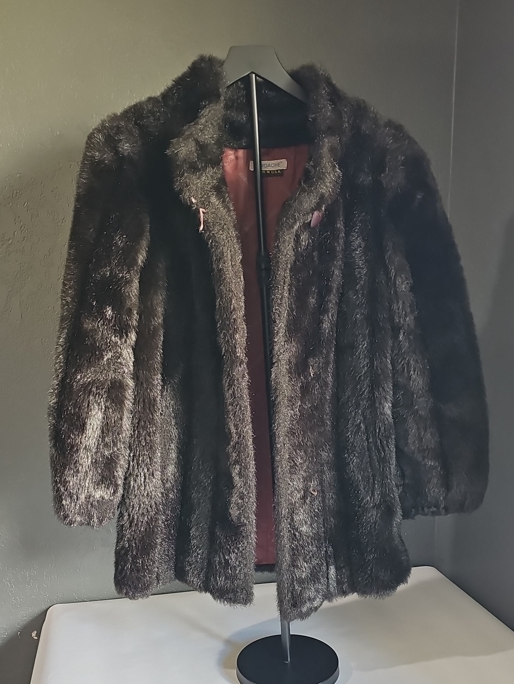 Jordache Dark Brown Faux Fur Pea Coat